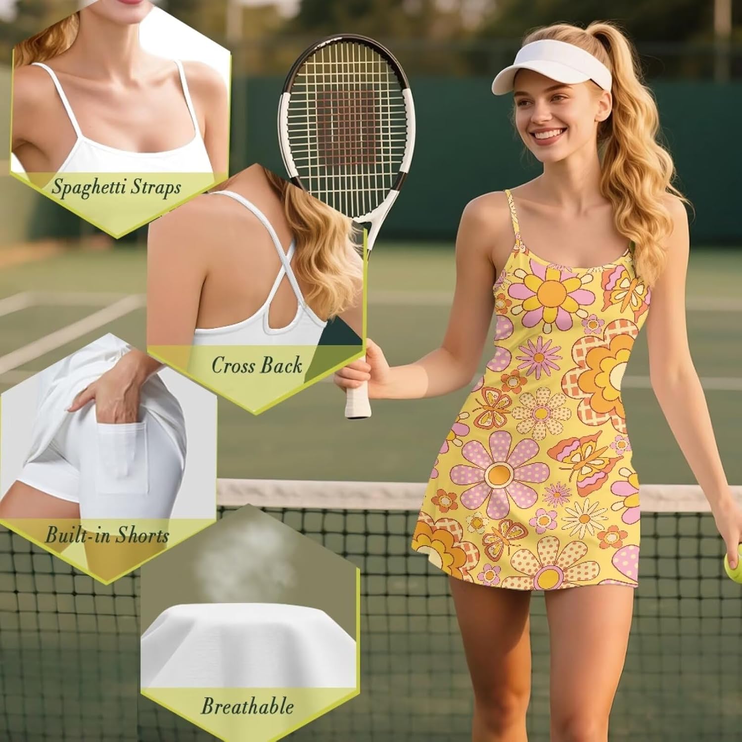 Two Piece Skirt Sets for Women Summer Vacation Outfits Tennis Skirt with Pockets Crew Neck Adjustable Straps