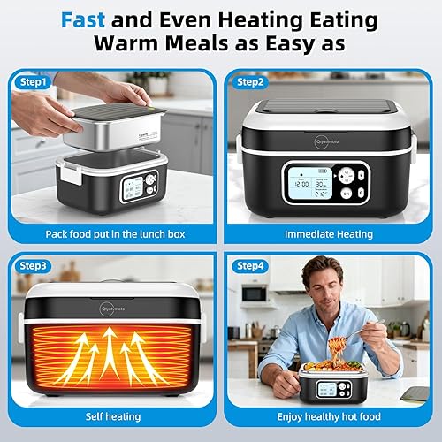 Miniatura 5 de Fiambrera eléctrica inalámbrica para adultos, 8000 mAh, recargable, 1.5L, calentador de alimentos con temporizador y calefacción ajustable para