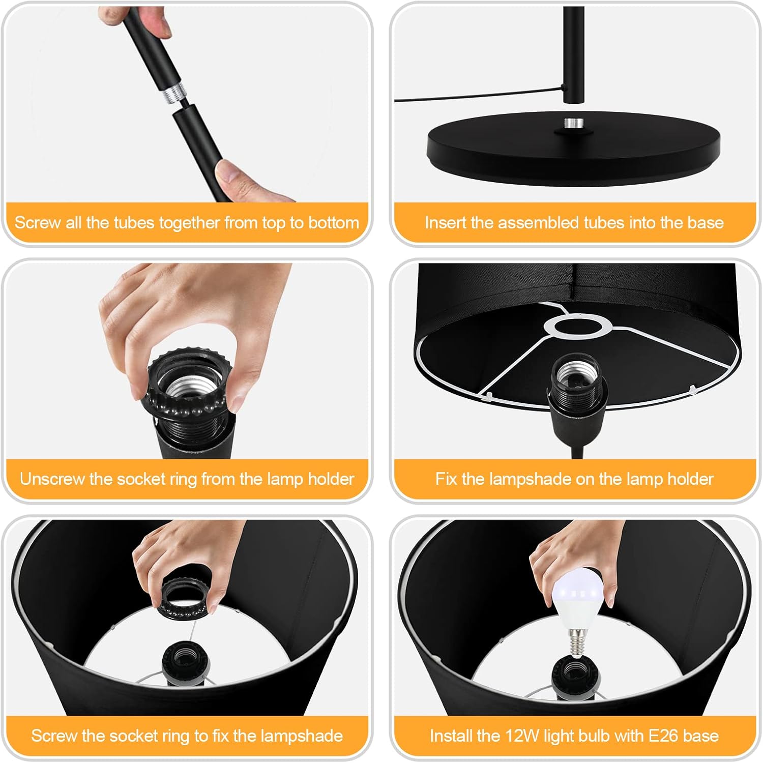 Floor Lamps for Living Room, Modern Standing Lamp, Black Lamp Shades, Foot Switch, Simple Pole Lamps Corner Lamp for Bedroom,Office, Living Room, Den, Bright Reading Floor Lamp(Without Bulb)