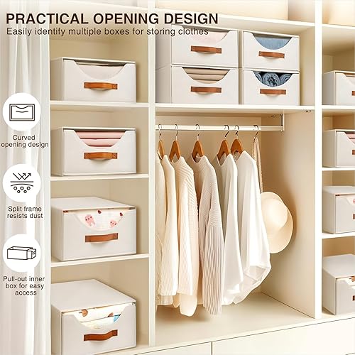 Miniatura 5 de Cajones de almacenamiento apilables, contenedores de almacenamiento plegables con cajones, paquete de 4 cestas organizadoras de estantes de armario,