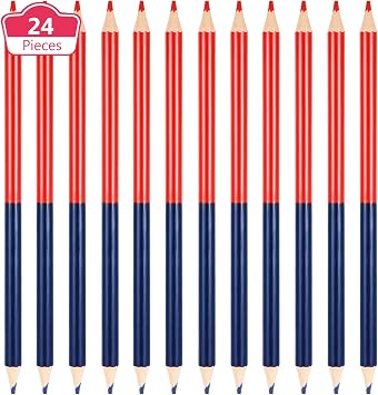 Zhanmai 24 Pieces Red and Blue Colored Pencils Double Ended Checking Pencils Bulk Pre Sharpened Erasable 2 HB for Checking Map Coloring Tests Grading for Office Teacher