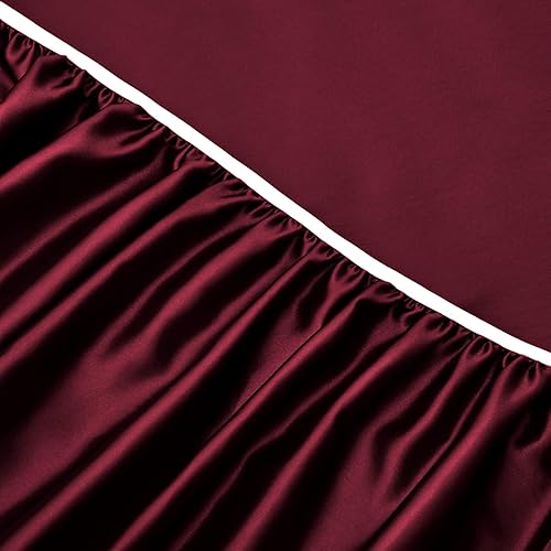 Miniatura 7 de Horbaunal Juego de sábanas de satén de 6 piezas tamaño Queen de lujo, sedosas y suaves, juego de sábanas de cama Queen de satén burdeos con bolsillo