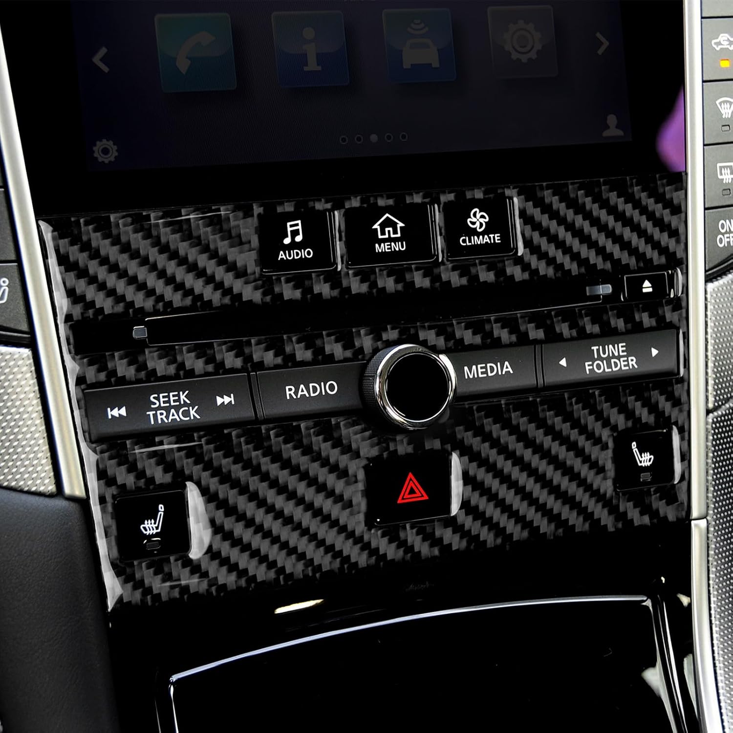 Car Dashboard Central Control Panel Sticker Carbon Fiber Cover Interior Trim Decal for Infiniti Q50 Q60 2014 2015 2016 2017 2018 2019 2020 2021 2022 2023 2024 Accessories (Style A)