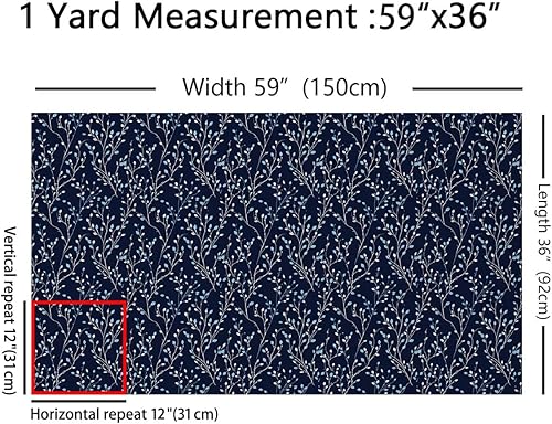 Miniatura 2 de The Yard - Tela impermeable azul marino para exteriores, para sillas de 3 yardas, tela de flor de ciruelo de flores por yarda, decoración de ramas