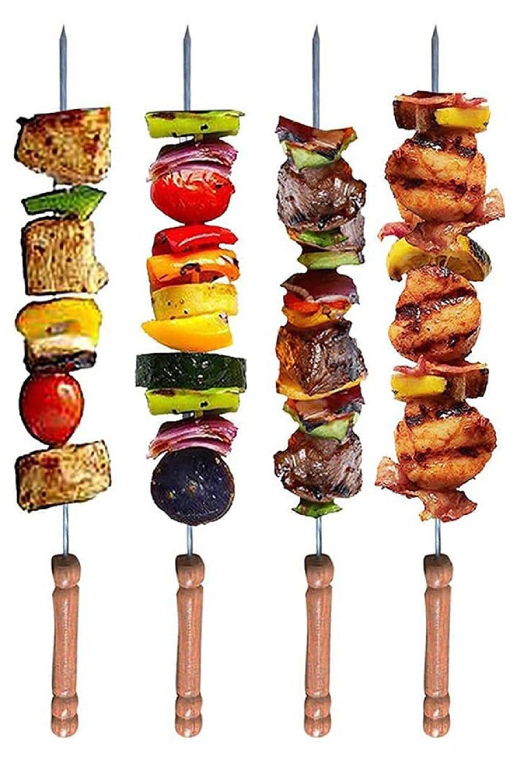Onmall BBQ Skewers Round Sticks Long Steel Skweres with Wooden Handle for Tandoori Paneer Tikkaa Tornado Potato Tandoori Marinade Etc Pack of 4 pc (B0CSJXBZ8X) Amazon Price History, Amazon Price Tracker
