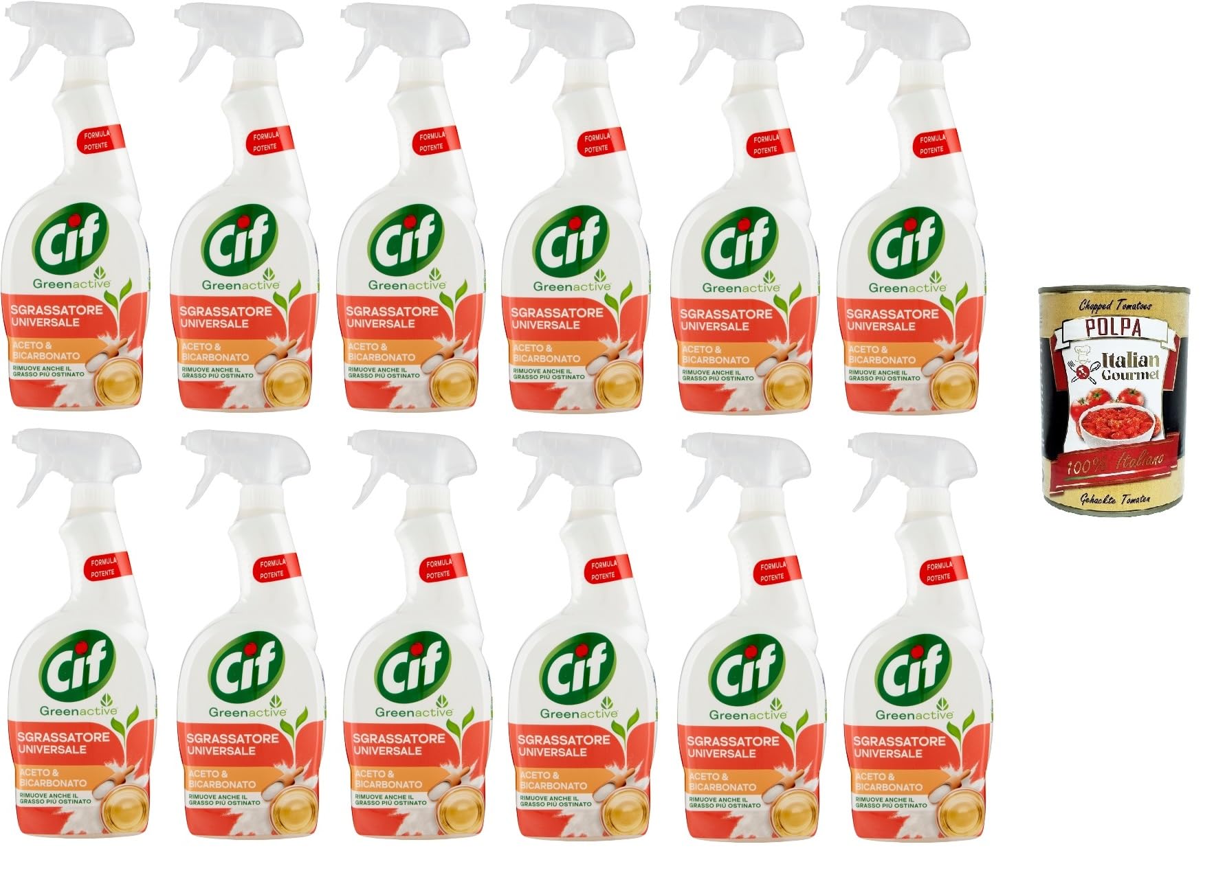 Italian Gourmet Green Active Sgrassatore Spray 12 x 650ml Entfetter Küche | Detergente multiuso per superfici, kraftvolle Reinigung contro grasso, Gesamtnettogewicht 7,8 L + Kostenlos Polpa 400g