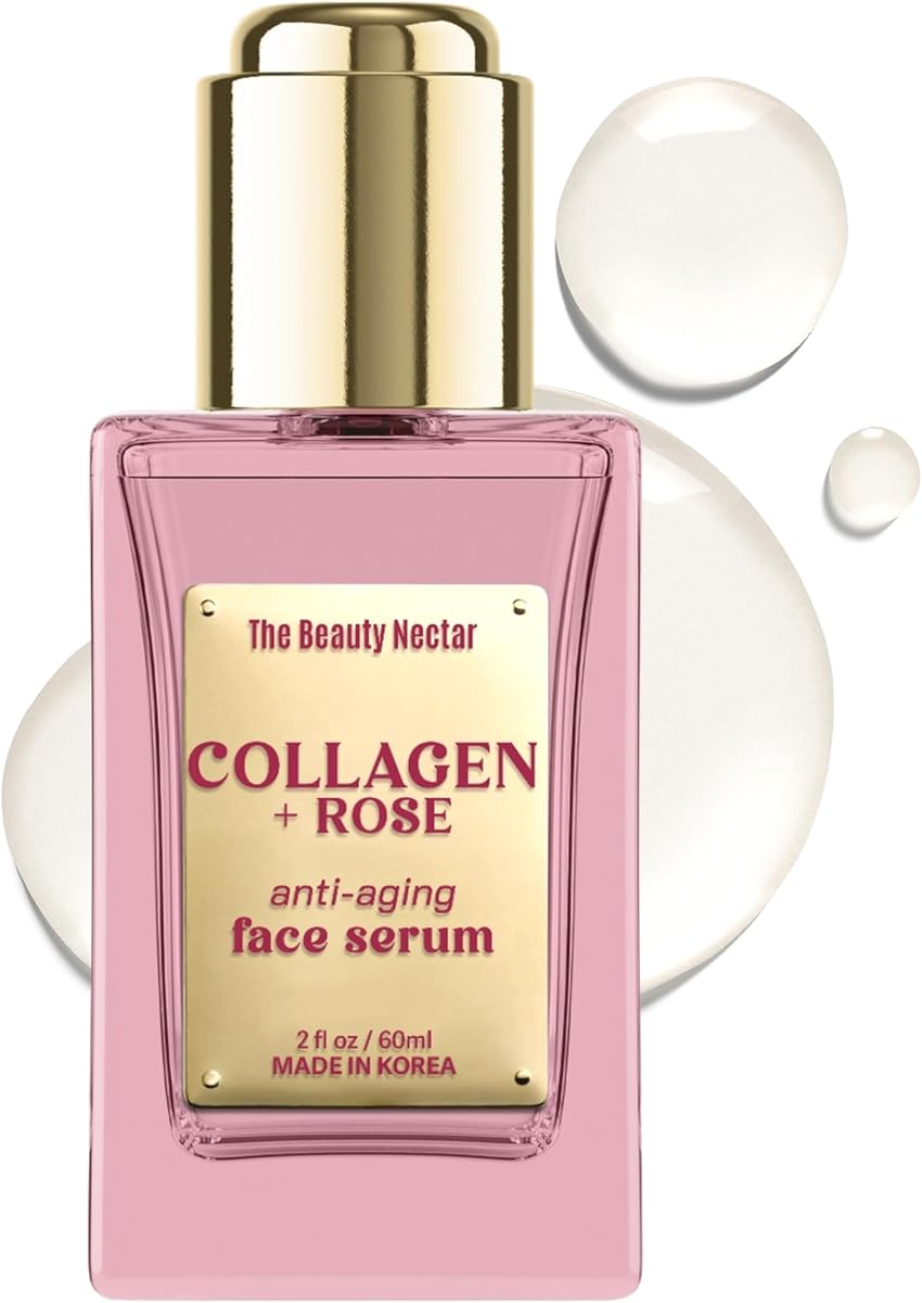 Collagen Face Serum with Rose – Firms Skin, Boosts Hydration, Soothes Dryness – Dermatologist Tested, Anti-Aging, Korean Skin Care – Clean Vegan Formula for Sensitive Skin – 2 Fl Oz