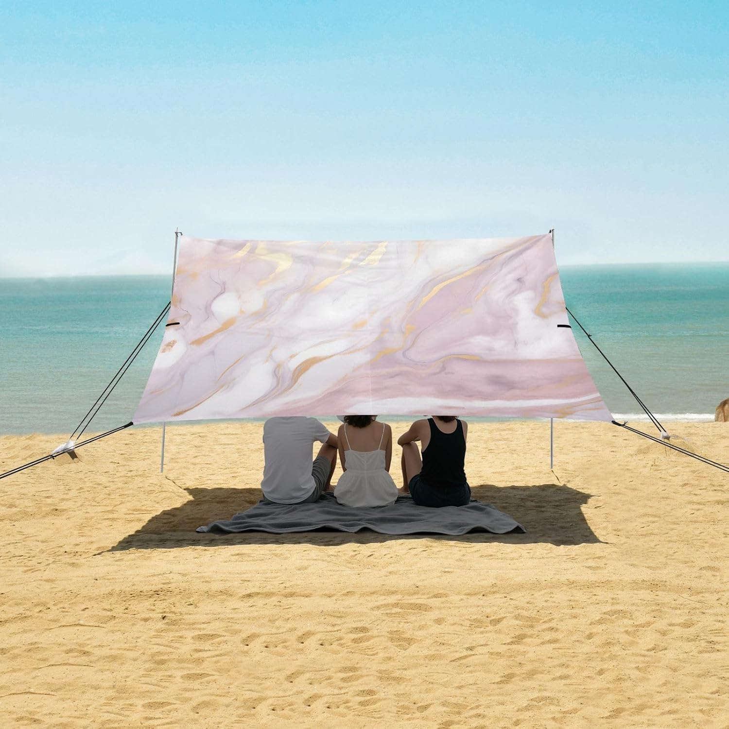 Rose Gold Marble2 Camping Sun Shelter, Beach Tent Portable Beach Sun Shade Outdoor Canopy for Camping Trips Fishing Picnic