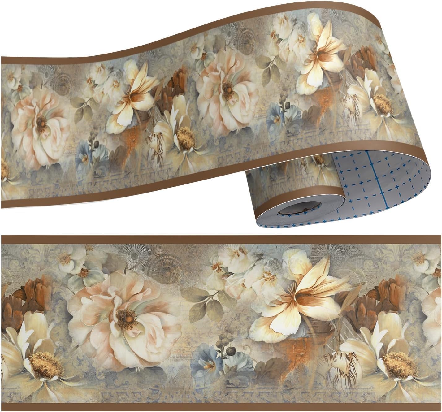 8"x393" Boho Yellow Brown Floral Poppy Flower Wallpaper Border Peel and Stick Wall Border Self Adhesive Removable Vinyl Trim for Holiday Kids Nursery Cabinet Decoration