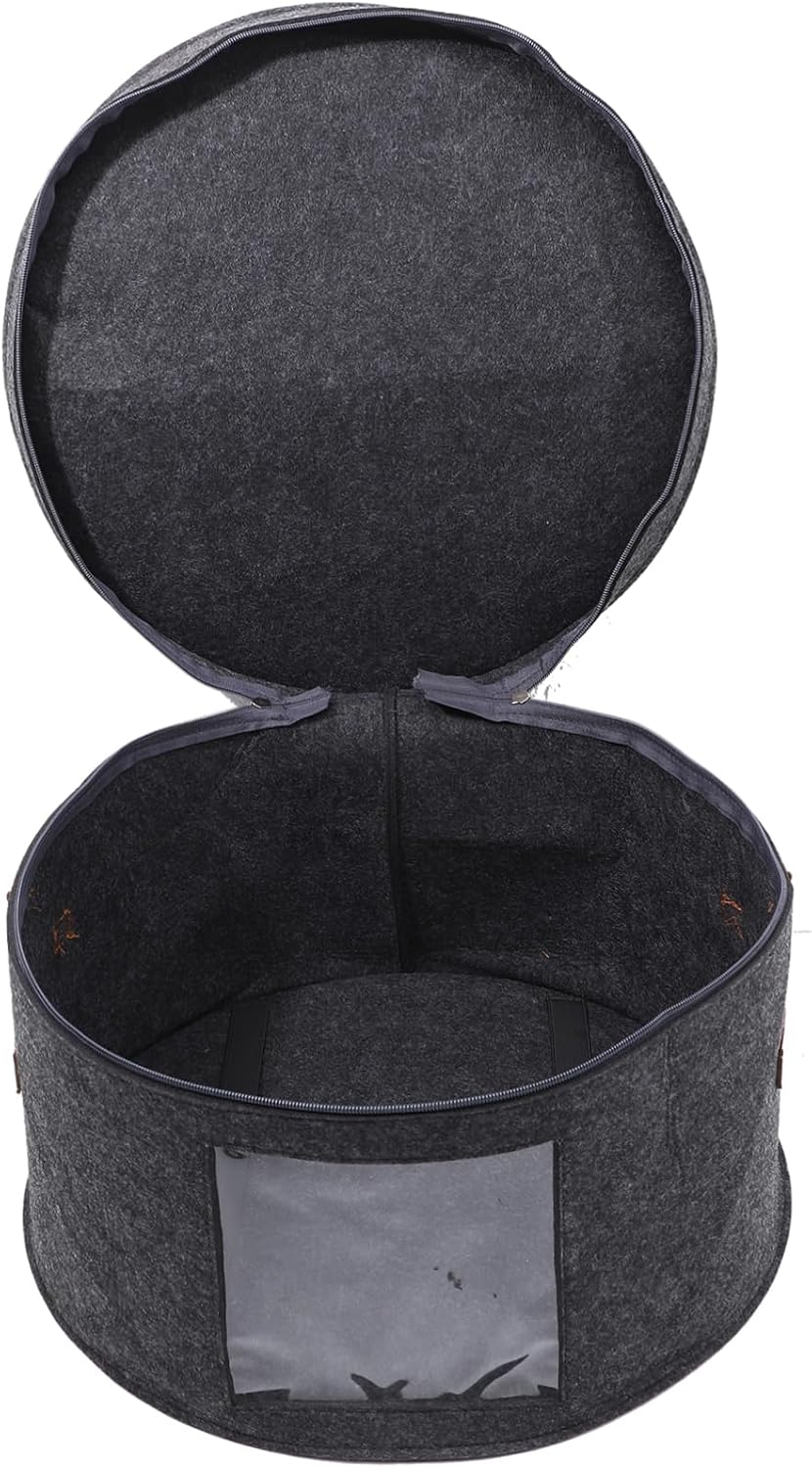 Hat Storage Organizer Capacity Round Box Transparent Panel for Easy Viewing Felt Material Travel Case Zipper Lid for Dust for Home Vacation Use