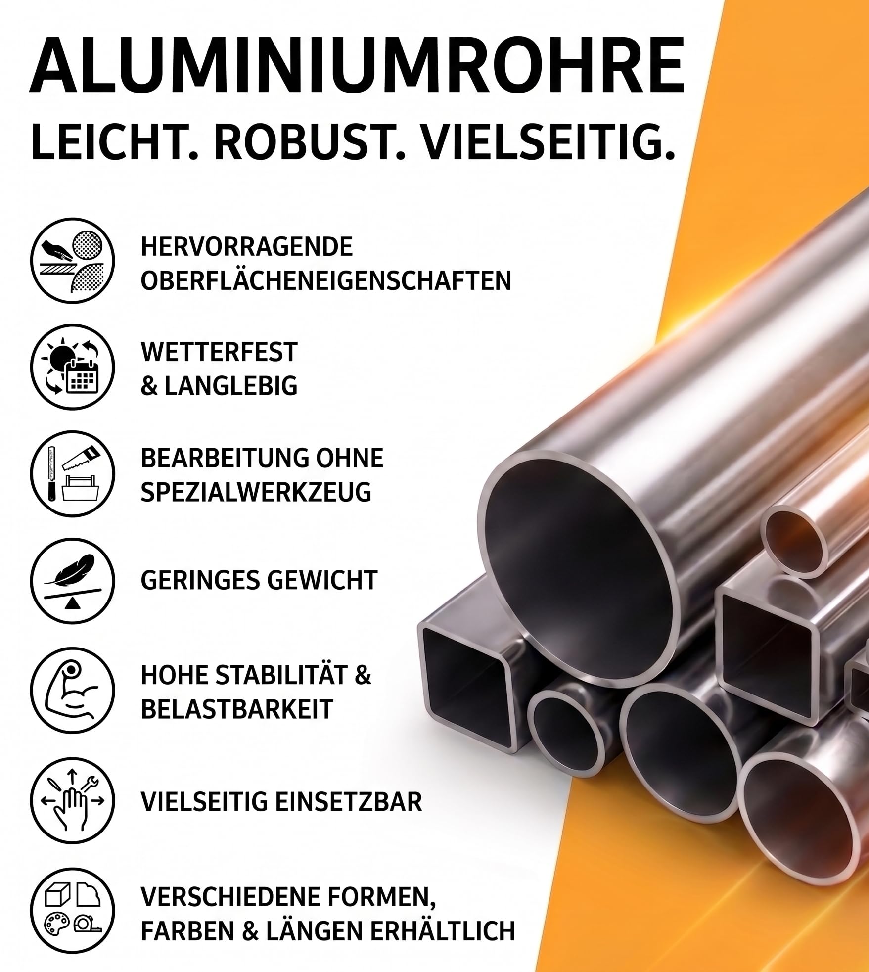 Aluminium Rundrohr 50 x 4 mm – Länge 2,0 m – Hochwertiges Alurohr für Konstruktion, Modellbau, Werkstatt und DIY – Leicht, stabil und korrosionsbeständig