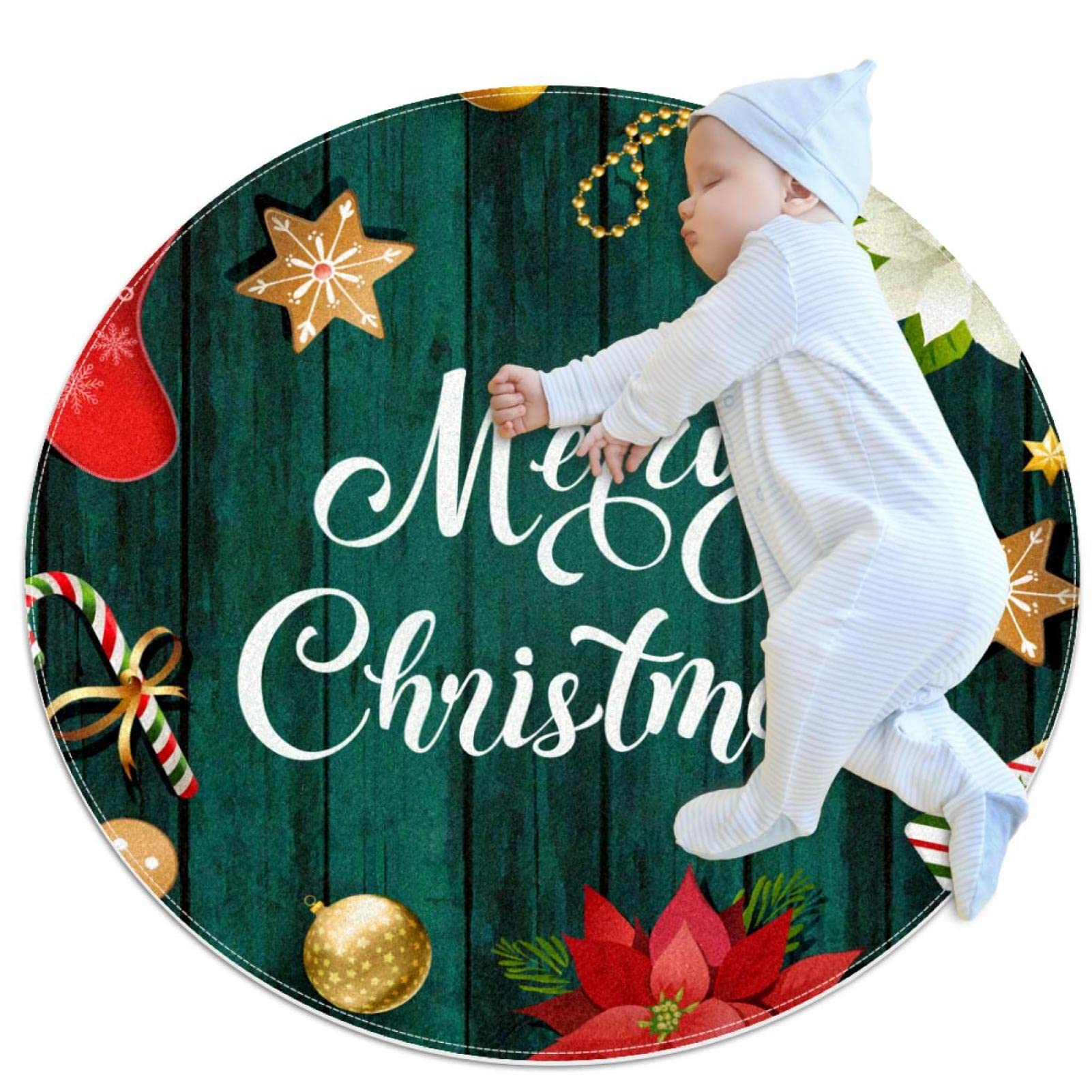 Tapis rond Joyeux Noël 100x100cm anti-froid pour sol de chambre