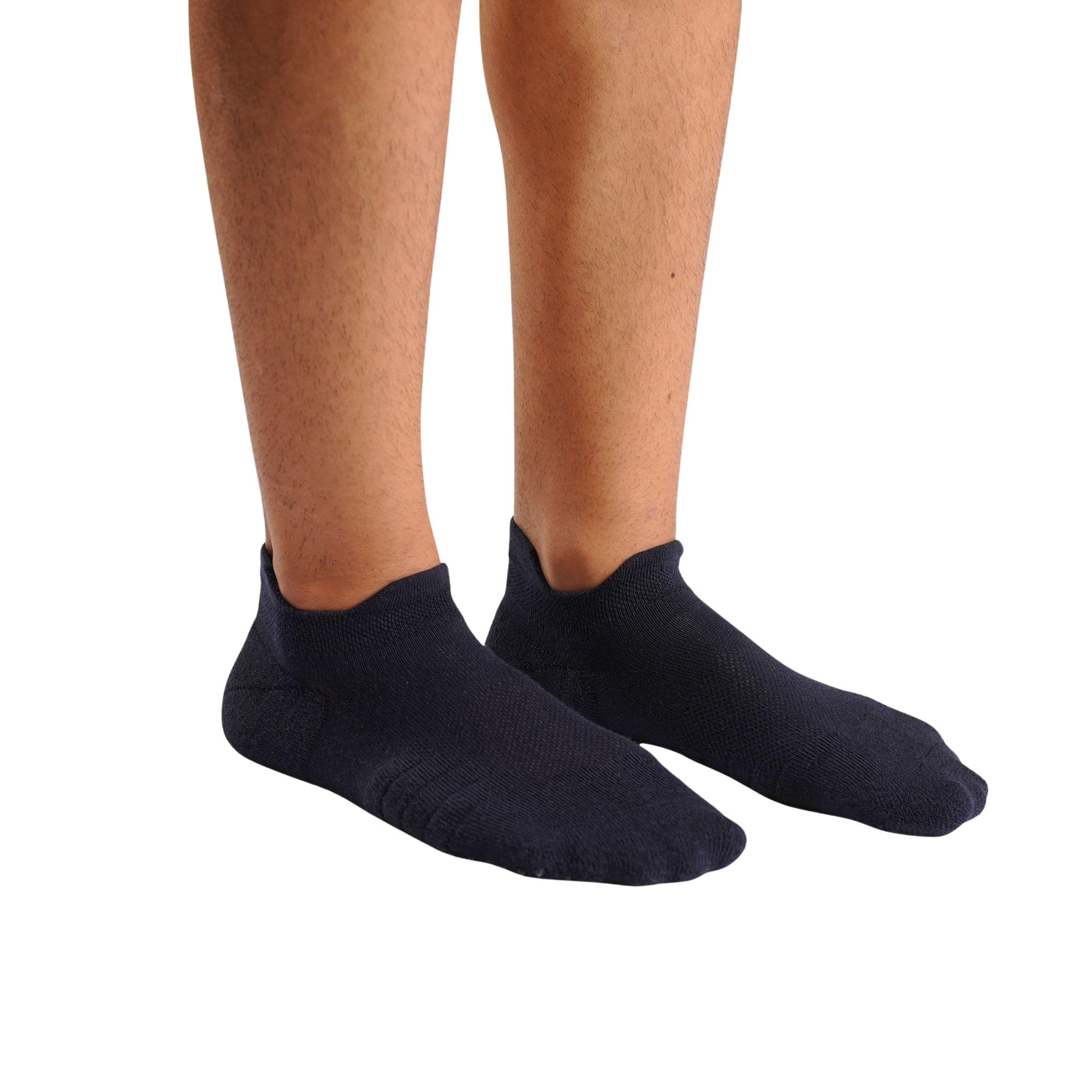 BALENZIA Calcetines de algodón y elastano para hombre, para gimnasio, deportes, correr, con tecnología Coolmax, tejido de malla y silicona antideslizante, paquete de 3 (L, gris, gris, azul marino),