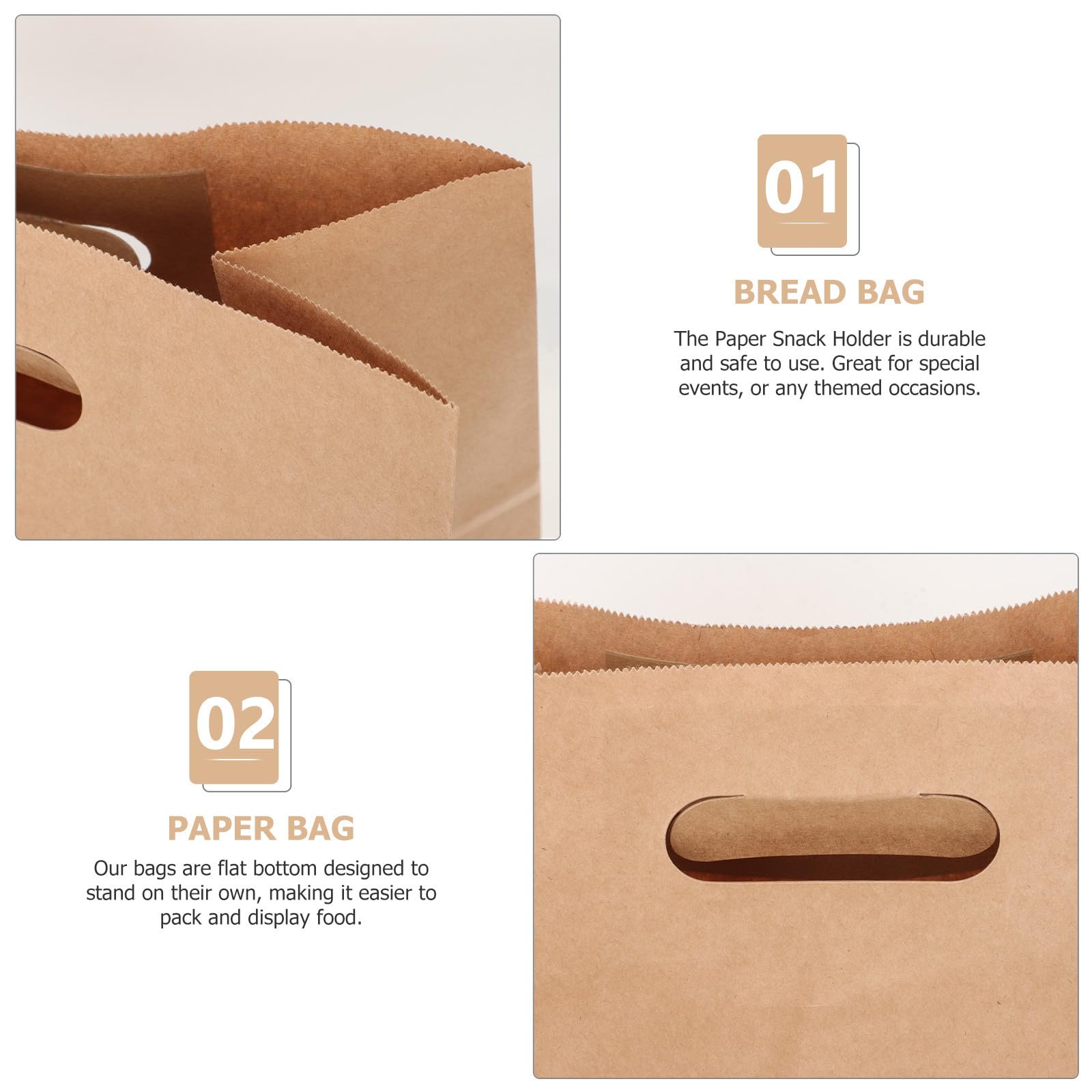 30 Pezzi Sacchetti di Carta Kraft per Pane e Caramelle Fondo Piatto, Resistenti e Sicuri per Microonde, per Panetterie e Ristoranti