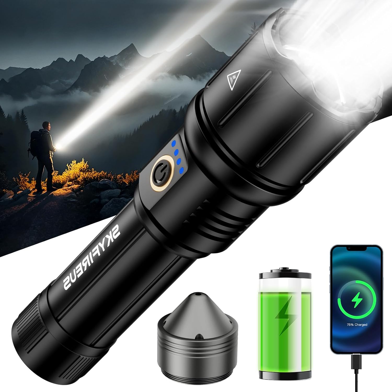 SKYFIRE LED Flashlight 4000 High Lumens with Ignition Lens