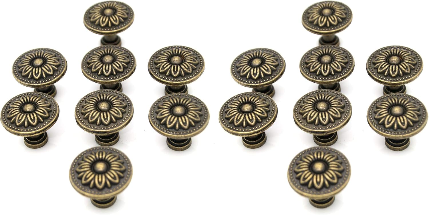 LXZ 8 PCs Vintage Antique Brass Knobs Handles Pulls with Flower Pattern for Cabinet Drawer Door