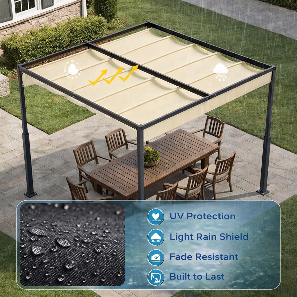 Gazebo 3 x 4 m, beige, pergola in alluminio con tetto apribile, impermeabile UV30+, telaio in metallo stabile 5 cm, parasole regolabile per giardino, terrazza