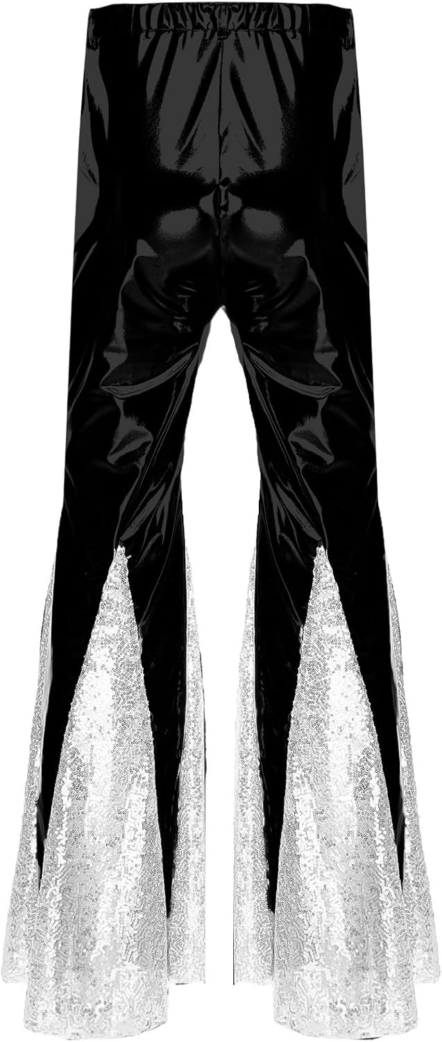 Linjinx Women's 70s Disco Pants Bell Bottoms Slim Fit Retro Flared Trousers Metallic Shiny Pants