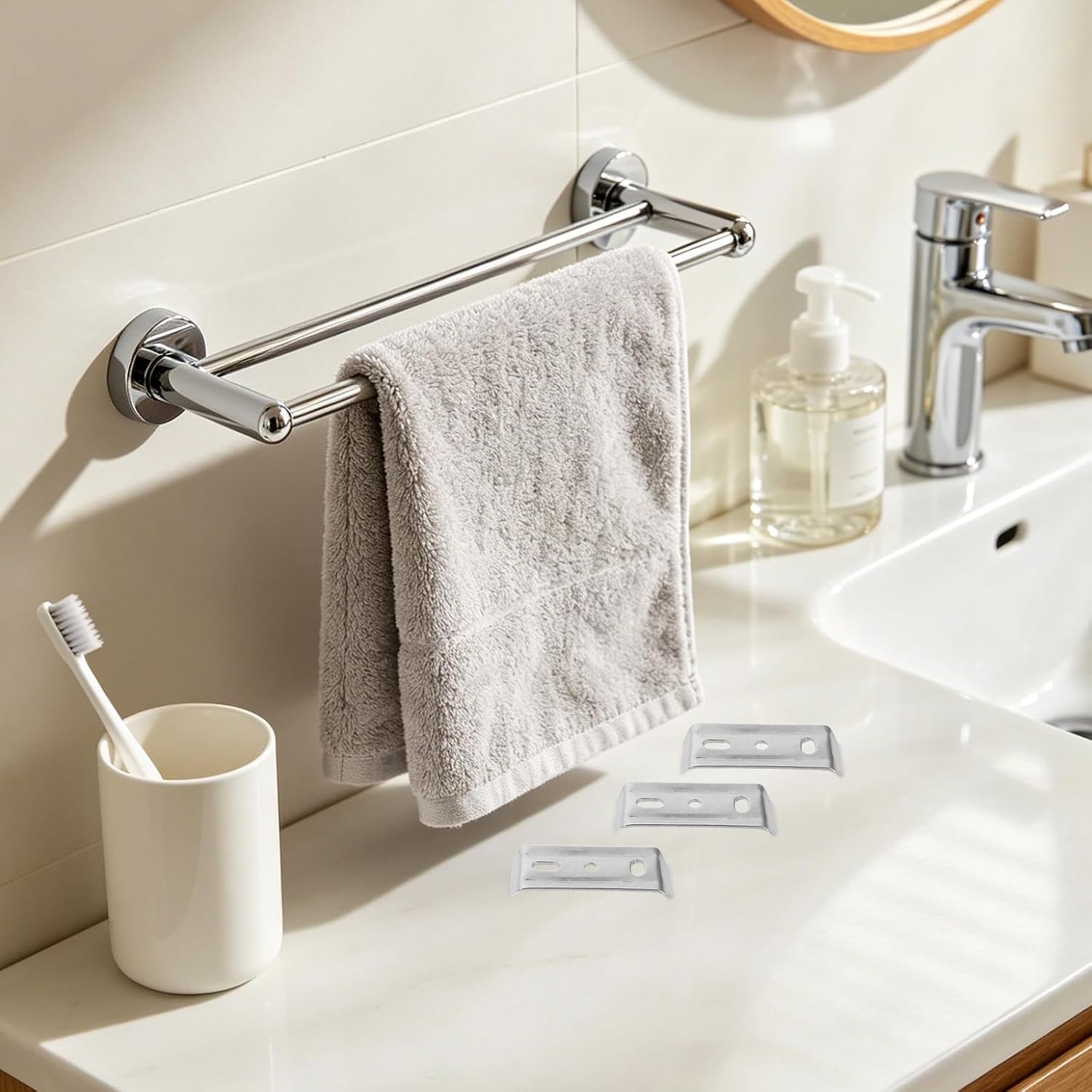 4pcs Stainless Steel Towel Rack Base Washer for Bath Rail Repair | 55x24mm 2x1 Inch, Thickened Base with Rounded Corners, Silver Finish for Family Households and Restroom Use