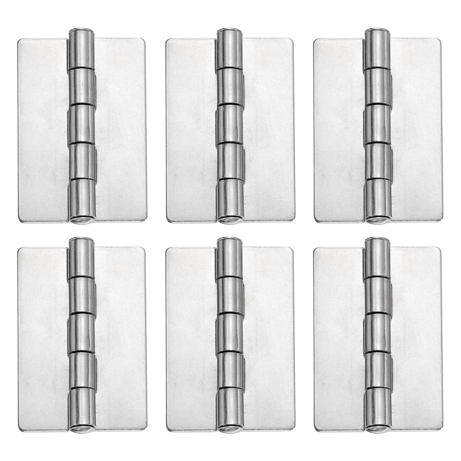 sourcing map 6 Pack Heavy Duty Weldable Hinges, 2.5" x 1.57" x 0.06" Weld on Butt Hinge 304 Stainless Steel Folding Metal Gate Hinges for Trailer Doors, Silver