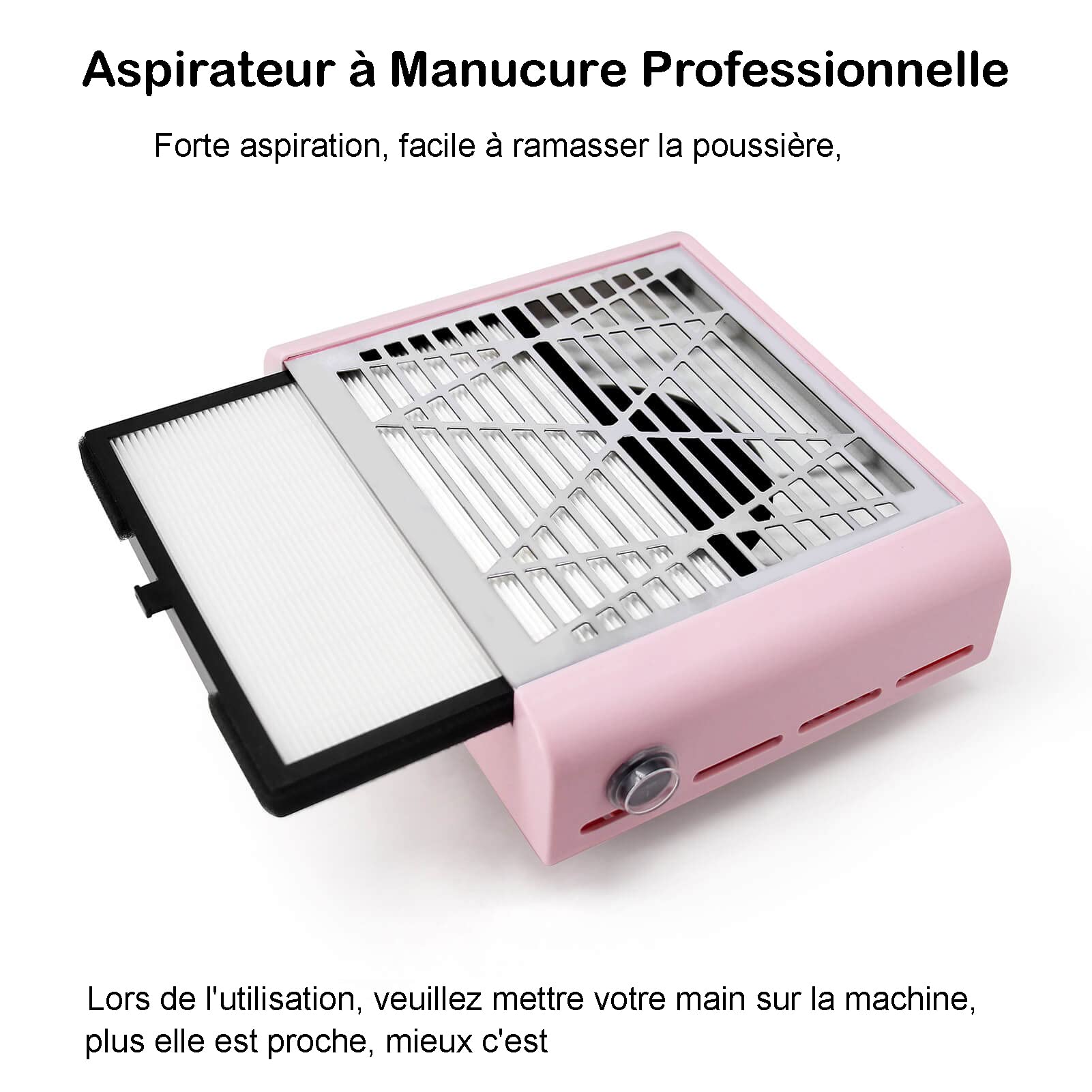 Aspirateur Ongles pour Manucure, Aspirateur Table Ongle Puissant, Aspirateur Poussiere Ongle Professionnel Manucure, Rose
