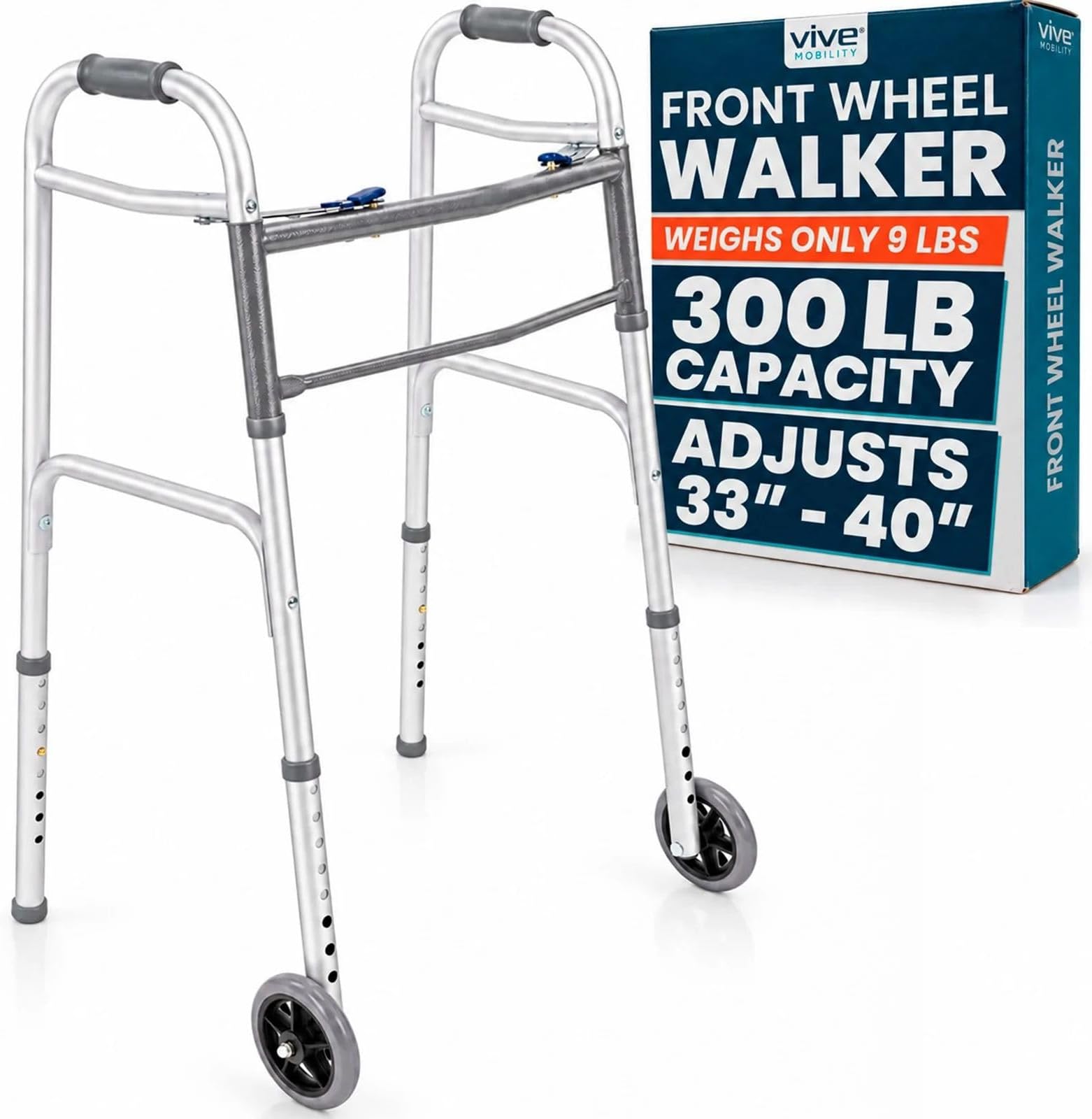 Vive Front Wheeled Walker - Folding Lightweight Senior Walker with Wheels