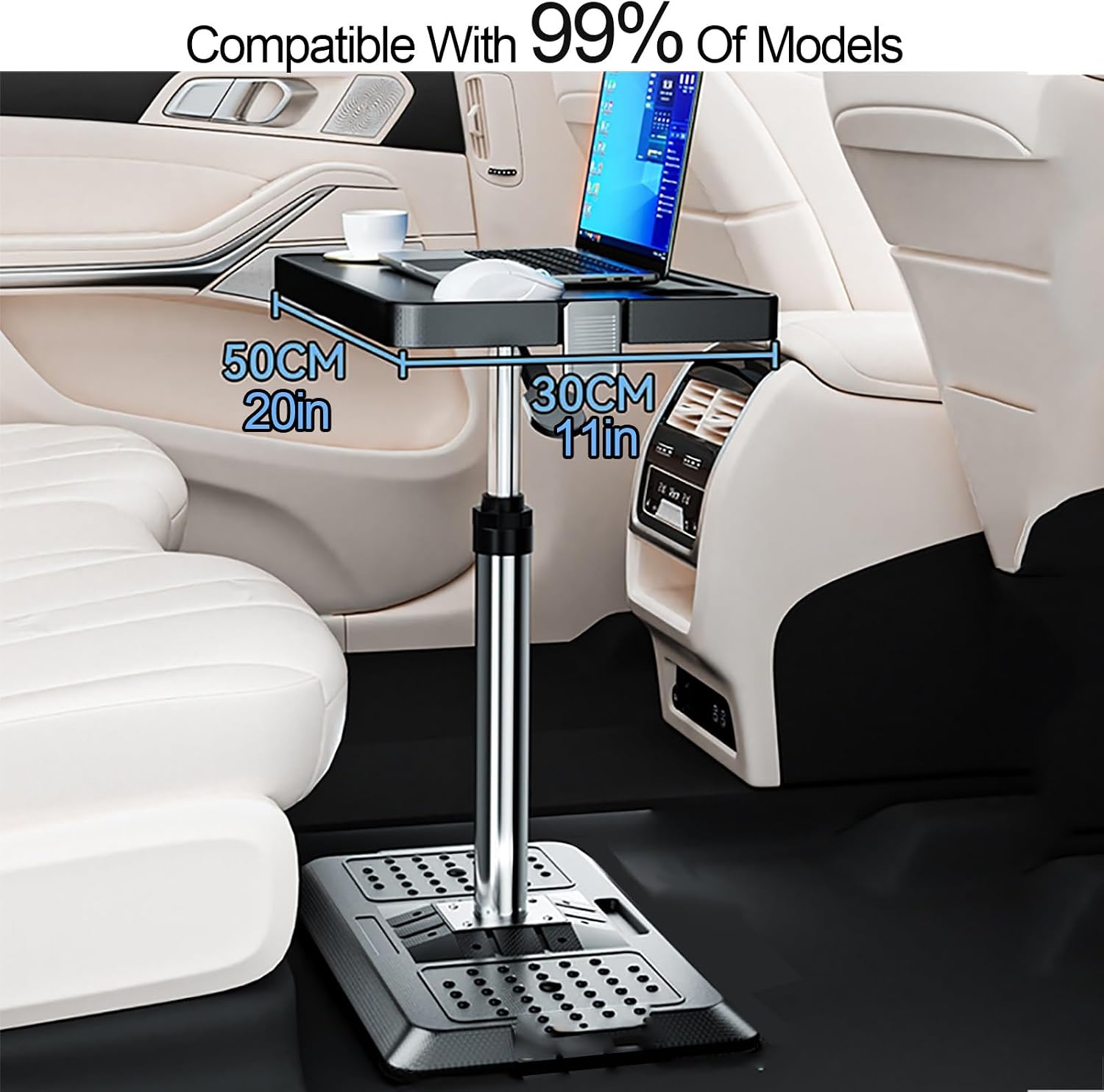 Car Seat Tray Table, 20x12in Folding Table, Eating & Work Tray, 19-29in Adjustable Height for Front Passenger/Rear