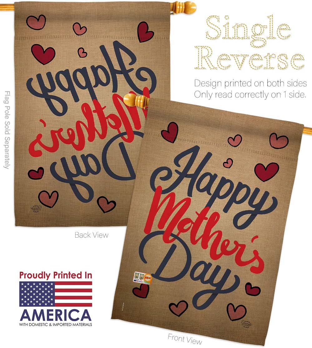 Mother's Day Happy House Flag Family Mom Mama Grandma Love Flowers Parent Sibling Relatives Grandparent Small Decorative Gift Yard Banner Double-Sided Made in USA 28 X 40