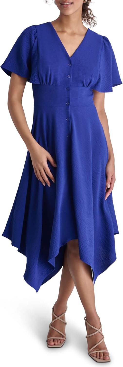 DKNY Women's Short Sleeve V-Neck Fit & Flare Midi Dress image 2