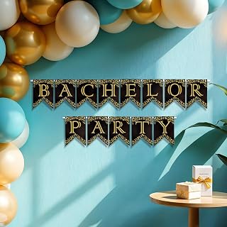 OyeHappy Bachelor Party Banner – Pre-Strung Black & Gold Party Decoration | Premium Glitter Pennant Banner for Groom-to-Be, Stag Night, Groomsmen & Bachelor Party Supplies
