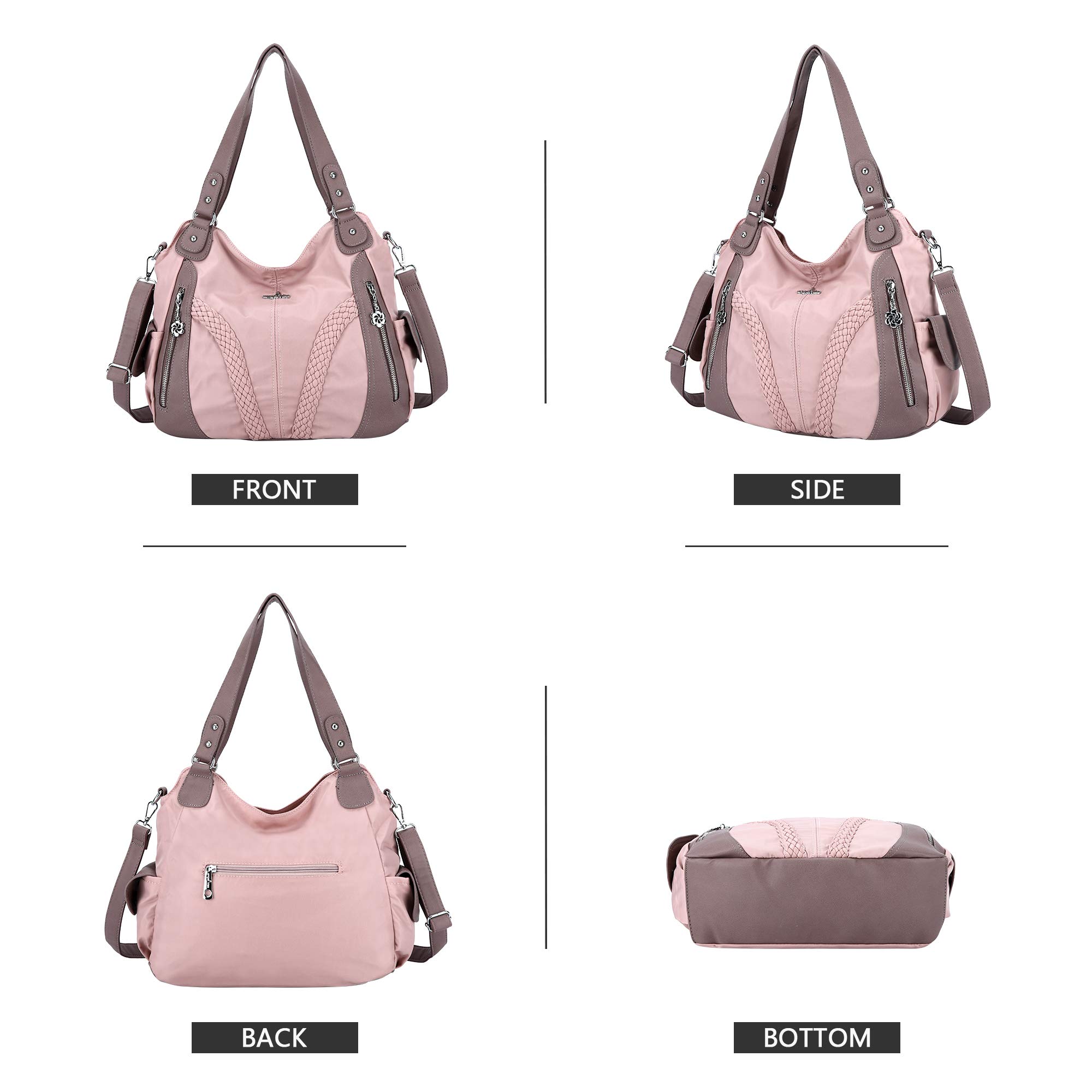 Purses and Handbags Women Fashion Tote Bag Shoulder Bags Top Handle Satchel Purses Washed Synthetic Leather Handbag: 13.8*4.7*11.8 inches Nylon-pink