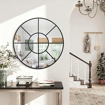 Round Wall Mounted Mirror, Circle Metal Framed Mirror Modern Artistic Decorative Mirrors for Living Room Bedroom Entryway 60 CM Decor