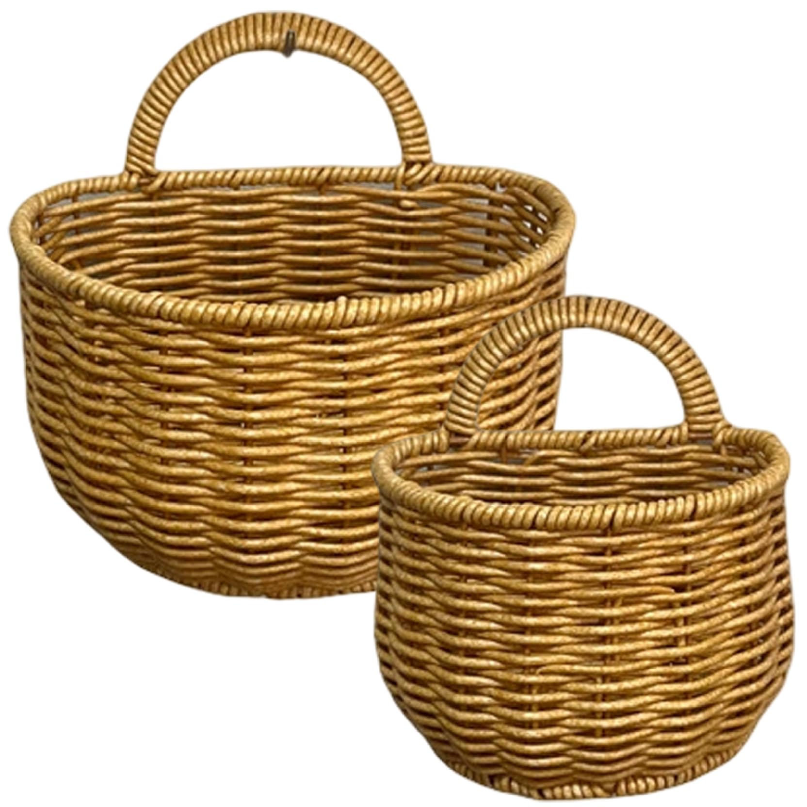 DAGLLGEW Woven Wall Baskets 2PCS Rustic Ventilate Rattan Hanging Wall Basket for Kitchen Fruit Vegetable Storage Hanging Baskets Small Basket