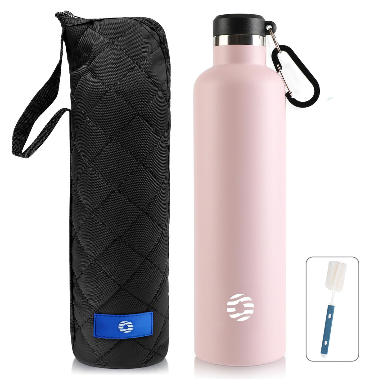 FEIJIAN Trinkflasche Edelstahl 1L/750ml - auslaufsicher BPA-Frei Thermosflasche für Kohlensäure Kaffee Tee, Sport Outdoor Wasserflasche mit Karabiner für Uni, Schule, Camping, Fahhrad