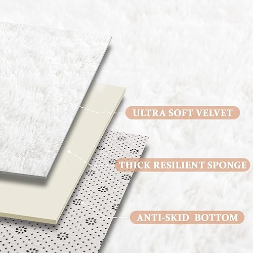 Miniatura 7 de Kimicole - Alfombra de área blanca crema para dormitorio, sala de estar, decoración del hogar, 6 x 9 pulgadas, bonita alfombra esponjosa para