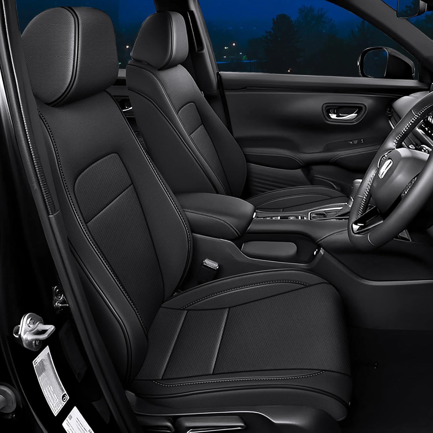 custom fit seat covers for honda hrv: sport,lx 2023 2024 2025 2026,hr-v seat protector full set faux leather -black black 2023-2026 hrv lx and sport