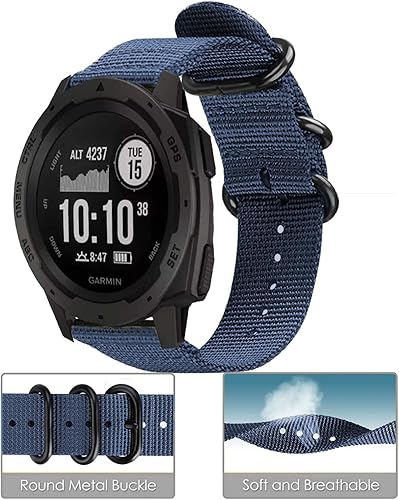 Miniatura 7 de LiWerlly Correa para Garmin Instinct  2 correas de reloj solar, 0.866in de nailon tejido transpirable correa de repuesto deportiva para mujeres y