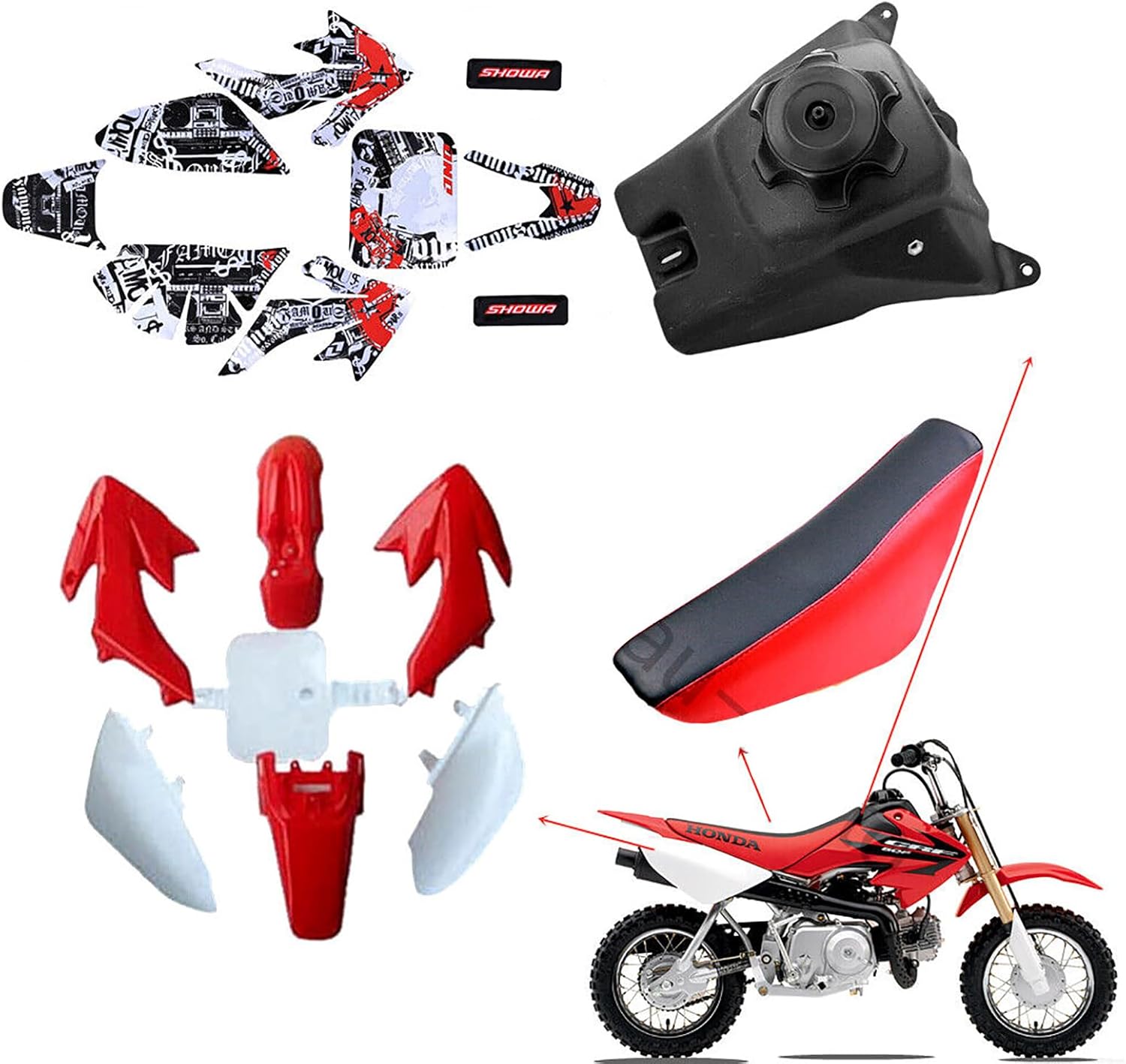 𝐃𝐢𝐫𝐭 𝐁𝐢𝐤𝐞 𝐀𝐜𝐜𝐞𝐬𝐬𝐨𝐫𝐢𝐞𝐬 CRF50 XR50 Plastics Fender Sticker Kit Gas Fuel Tank Tall Seat 50cc- 250cc SSR
