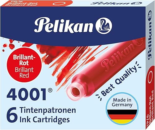 Pelikan 4001 TP/6 - Cartuchos de tinta para plumas estilográficas, rojo brillante, 0.0 fl oz, paquete de 6 (301192)