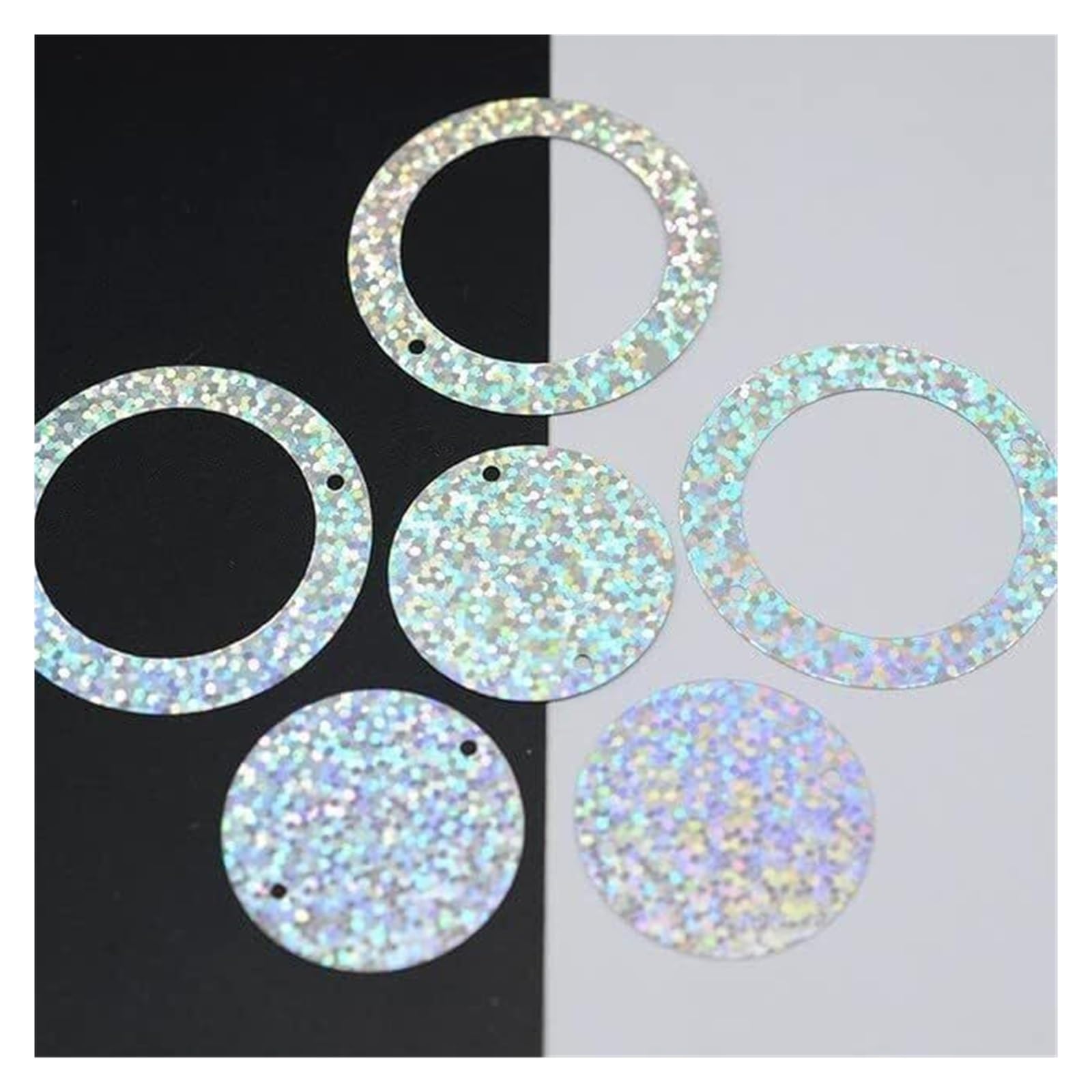 50 g, 30 x 40 mm, okrągłe cekiny, do szycia, na wesele, rękodzieło, dekoracja domu, złoty laser (srebrny laser)