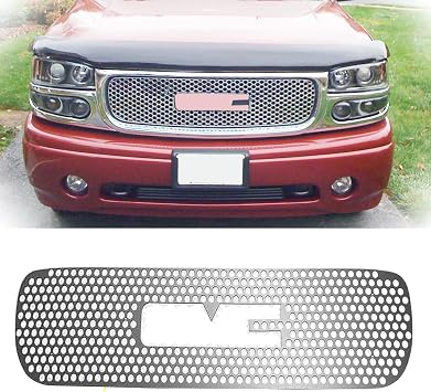 Front Punch Grille Stainless Steel Chrome Grill Fits 2001-2006 GMC Yukon & 1999-2002 Sierra 1500 & 2001-2006 Sierra Denali