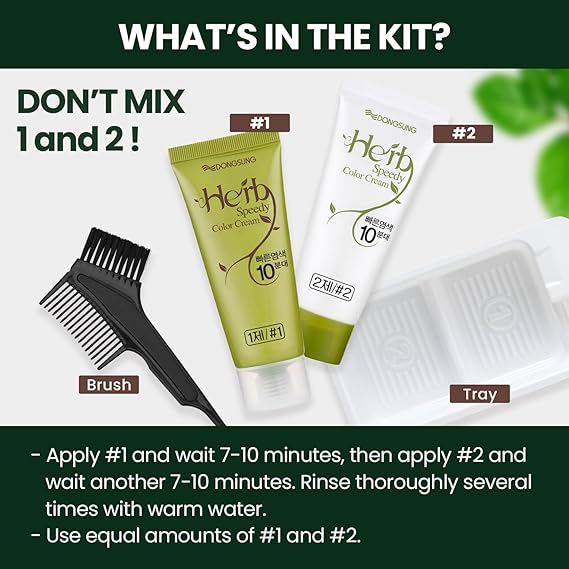 Dongsung Herb Speedy Color Cream(Soft Black) Korean Herbal Vegan Hair Dye, PPD-Free, Ammonia-Free, Hypoallergenic 100% Gray Coverage Odorless Dermatologically Tested Quick 20-Minute Application