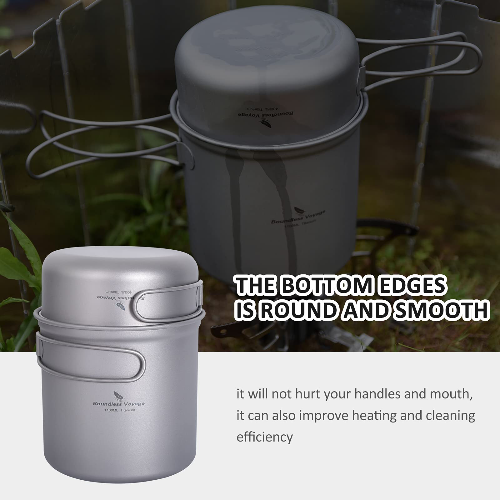 Boundless Voyage Titanium Pot Pan Set with Folding Handles Outdoor