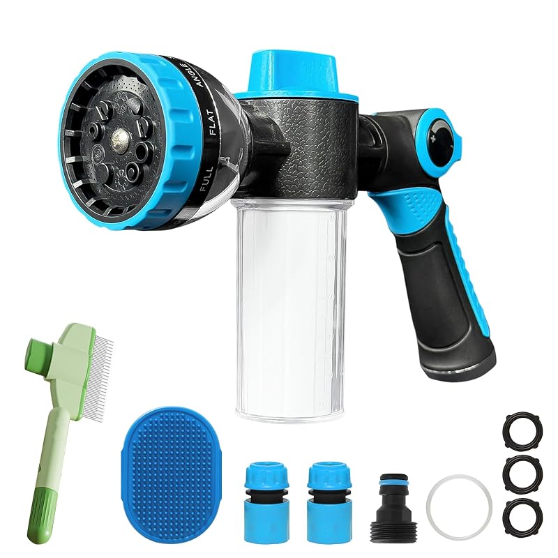 Mangueira para Banho de Cães MOSIKEN com Pulverizador de Sabão, 10 Modos e Pente de Tosa Azul DS-10-1