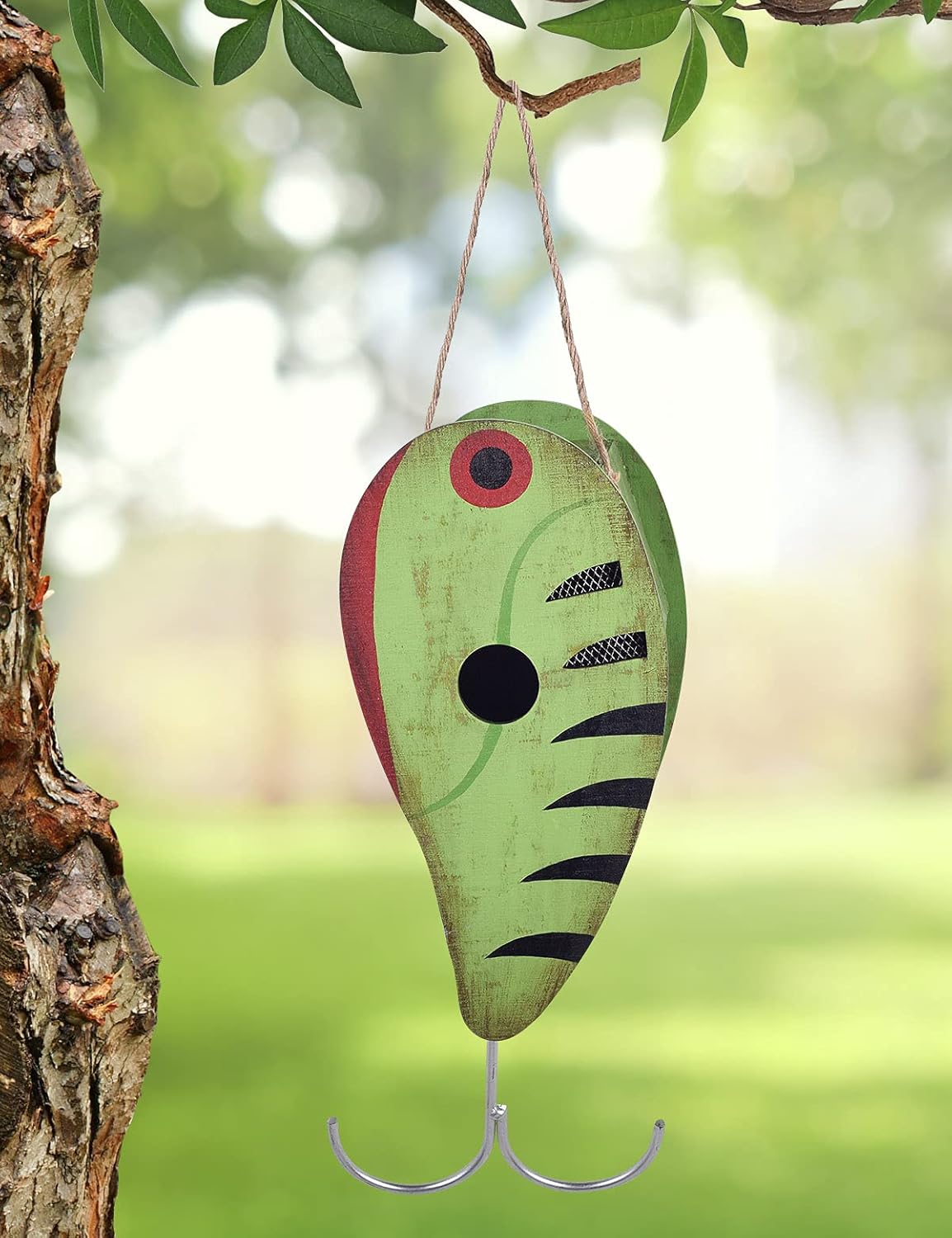 Sunset Vista Designs 93617 Welcome to The Woods Collection Birdhouse, Lime Green and Red, 6.69 x 5.12 x 17.5