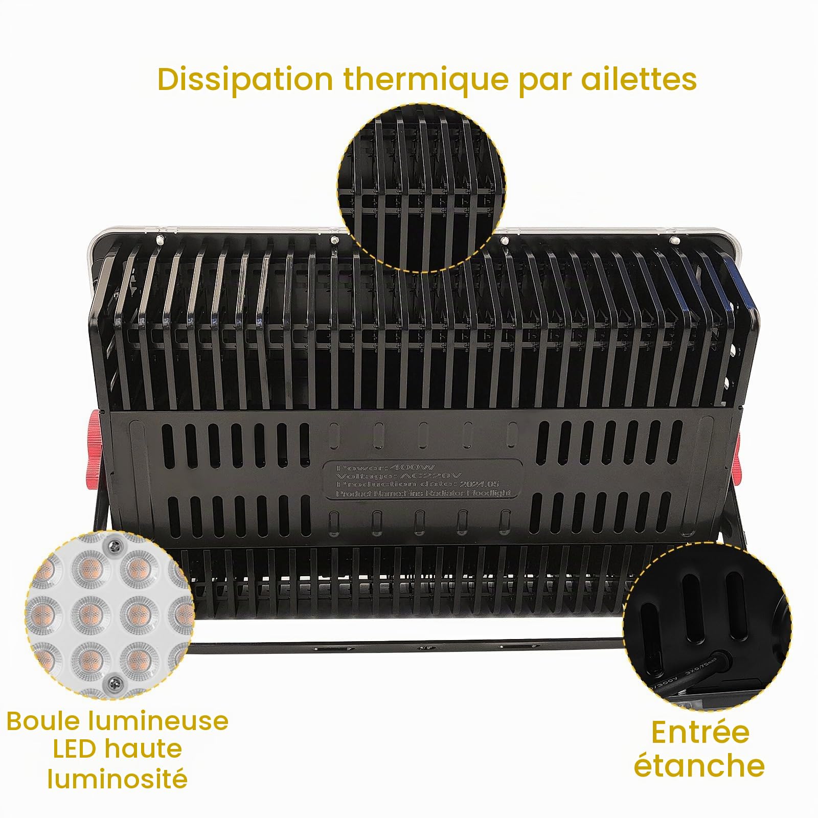 CREATESTAR Projecteur extérieur LED 400W, 40000LM Spot LED Extérieur IP66 étanche projecteur Blanc chaud 3000K, Eclairage pour jardin cour Garage