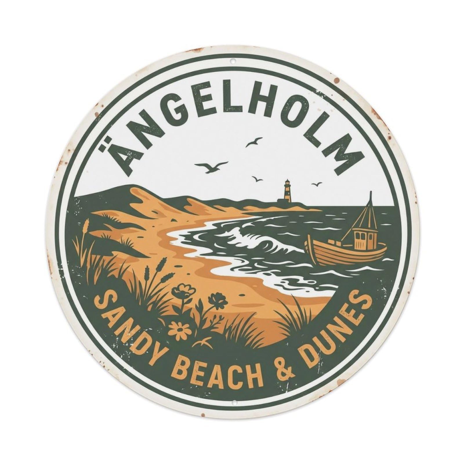 Okahys 8X8inch(20X20cm) Vintage Travel Angelholm Sweden Beach Metal Tin Sign