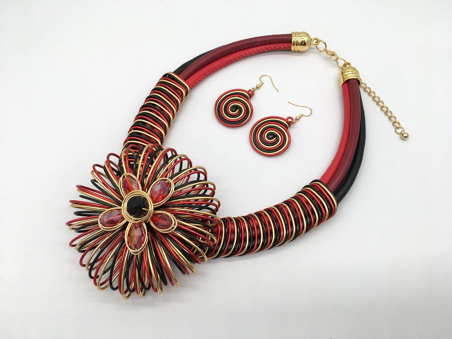 Statement African Necklace For Women African Jewelry Costume Earring Sets Tribal Fashion Colorful Big Rhinestone Crystal Pendent Collar Choker Bold Chunky Bib Handmade image 5