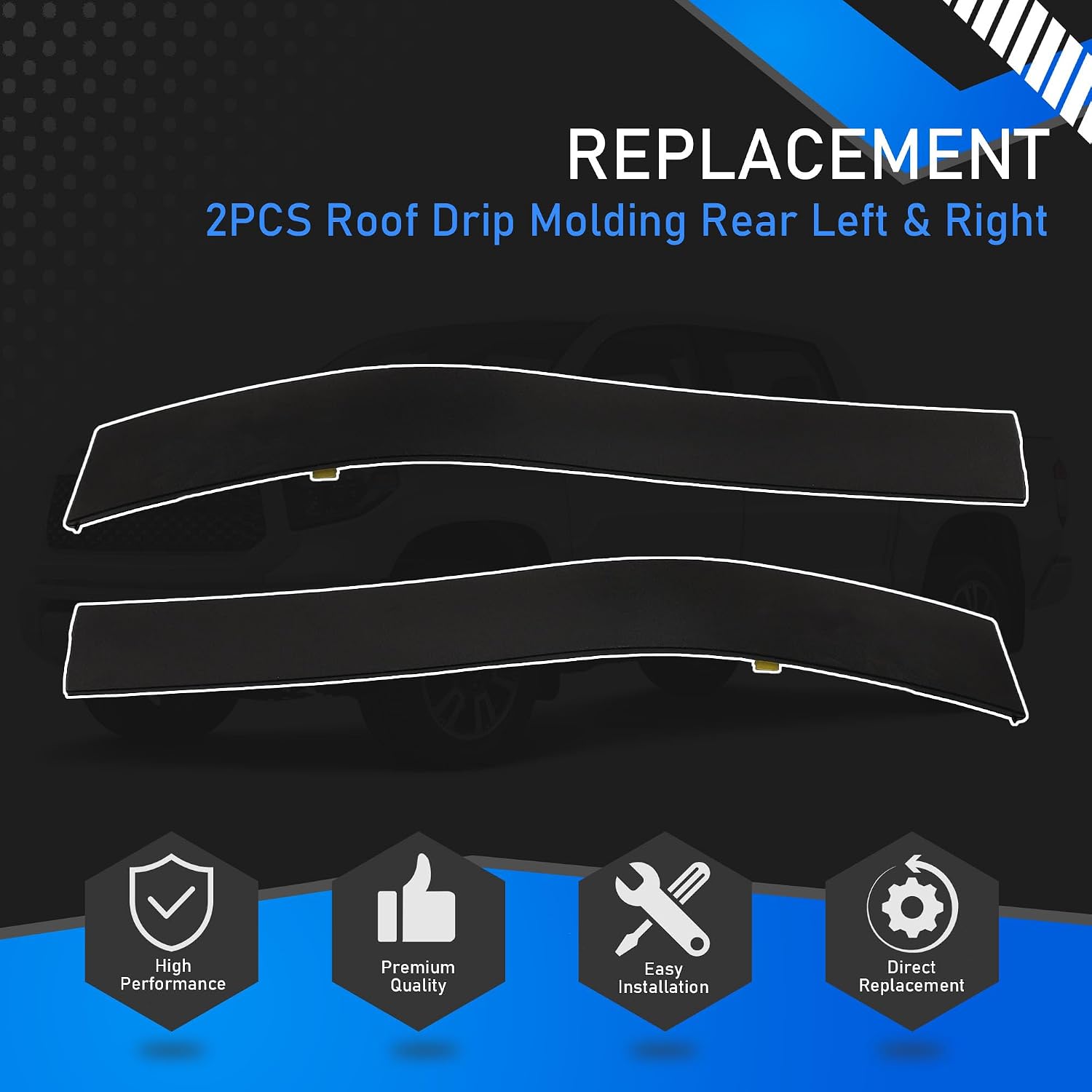2PCS Roof Drip Molding Rear Left & Right Compatible with 2007-2021 Toyota Tundra CrewMax Replaces 75553-0C030 75554-0C030, Fits 4 Full Doors Only (Excludes Double Cab)