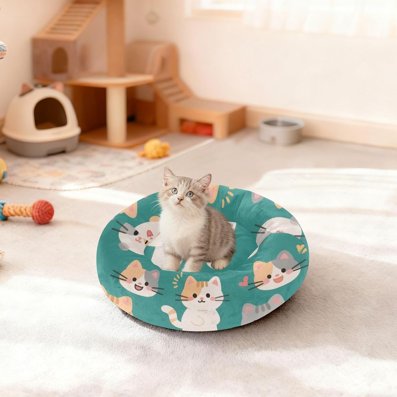 Cartoon Cat Bed Cool Colorful Warm Soft Pet Bed Pillow for Small Size Dogs